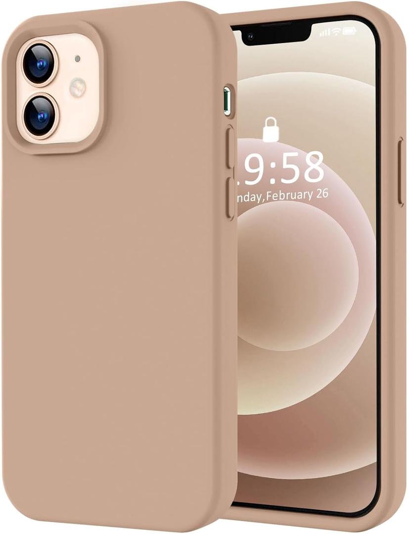 LOVE 3000 Designed for iPhone 12 Case/iPhone 12 Pro Case, Premium Silicone with [Soft Anti-Scratch Microfiber Lining] Shockproof Protective Phone Case for Men Women Girls 6.1", Light Brown