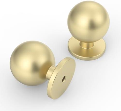 9BUILD 10 Pack 1.2 Inch Brushed Brass Cabinet Knobs - Gold Drawer & Dresser Knobs for Kitchen Cabinets