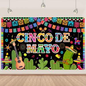 2 x Cinco De Mayo Banner Backdrop 5.9x3.6Ft Colorful Flags Mexican Fiesta Backdrop Guitar Cactus Cinco De Mayo Banner Decorations Fiesta Mexican Party Decorations Photo Props 7143inchPolyester