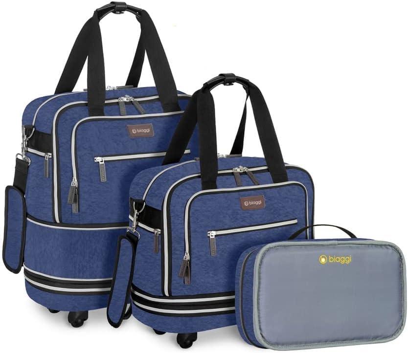 biaggi Zipsak Boost! Foldable Underseat Carry-On Expands to Full Size Carry-On - Custom Sized Packing Cube Included -(Navy Blue)