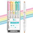 Zebra Pen Mildliner Dual-Tip Highlighter Marker Set, Broad and Fine Point Tips, No Bleed, Ideal for Bible Highlighting, Journaling and Note-Taking, Assorted Fluorescent Ink Colors, 5-Pack (78105)