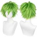 ANOGOL Hair Cap + Short Golden Green Men's Cosplay Wig Short Light-green Synthetic Wig for Halloween Christmas Event Costume Party Anime Outfit Green Cosplay St. Patrick's Day Wigs