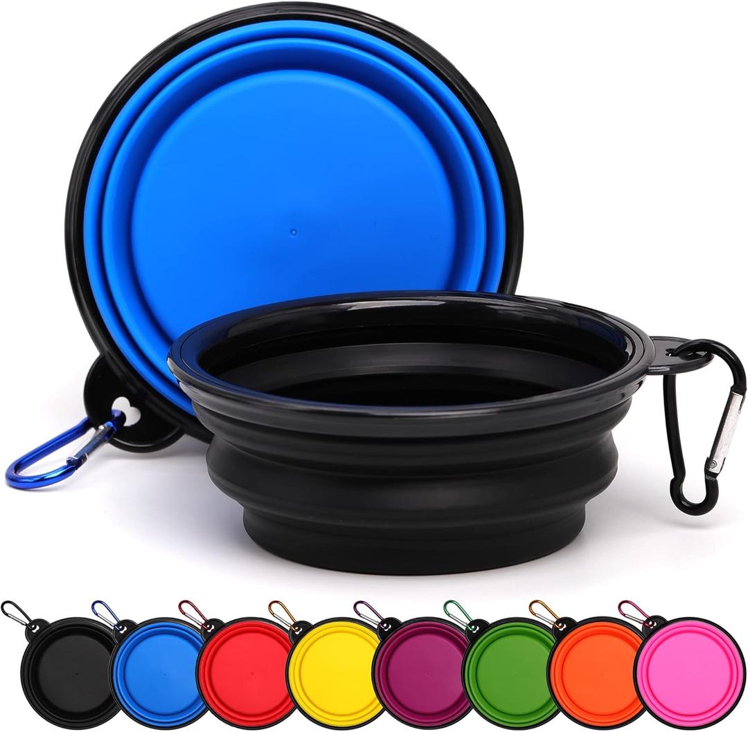 2 Pack Dog Bowl Pet Collapsible Bowls with Clasp Puppy Travel Bowl Portable Cats Water Food Dish for Walking Parking Outdoors Traveling (Small, Blue+Black)