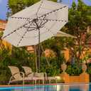 EliteShade USA 10-Year-Non-Fading 9ft 3-Tier Market Patio Umbrella, Commercial Table Umbrella with 80 Solar LED Lights, Crank Open, Windproof & UPF 50+ UV Protection for Garden, Deck, Pool, Backyard, Antique Beige