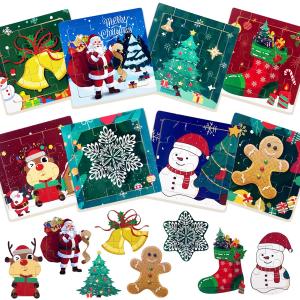 Anditoy 8 Pack Christmas 9 Pieces Wooden Puzzles for Kids Toddlers Christmas Toys Stocking Stuffers Gifts Party Favors
