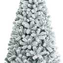6 FT Snow Flocked Christmas Tree, Artificial Holiday Hinged Pine Tree with 600 Branch Tips, Solid Metal Stand, Premium Xmas Full Fake Tree for Home, Office, Party Decoration (White)
