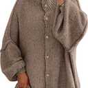 PRETTYGARDEN Women's Winter Button Down Cardigan Sweaters Mock Neck Lantern Long Sleeve Chunky Knit Jacket Trendy Outerwear (Camel, Small)