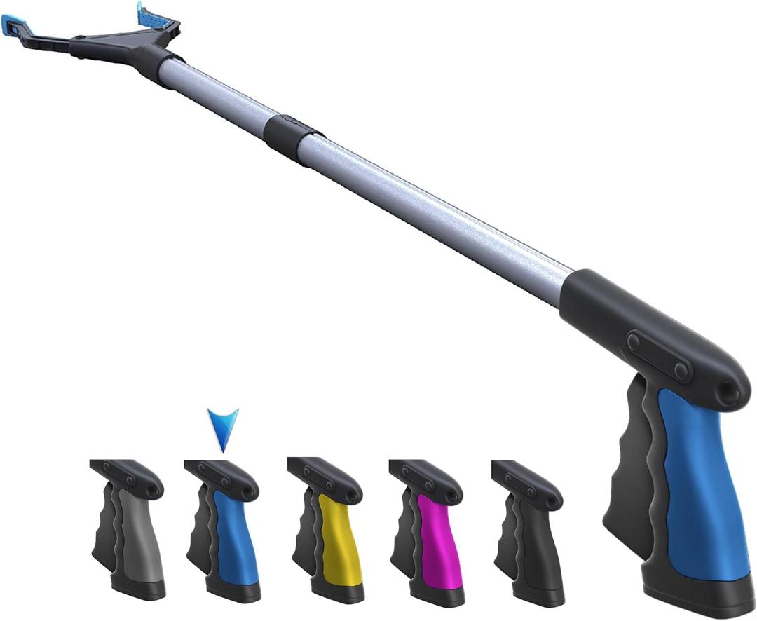 2024 Upgrade PowerGrip T9, Grabber Reacher Tool, Wide Jaw, Foldable, Steel Cable, with 96 Grip Points for Firm Grip, 32" with Magnet (32 Inch (Pack of 1), Blue)