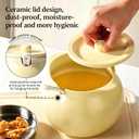 Ghee Container with Lid and Spoon, 25 fl oz (750 ml) Ceramic Ghee Pot, Oil Storage Container with Double Handles, Dishwasher Safe & Multipurpose