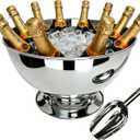 Stainless Steel Champagne Bucket with Scoop, 15.3" Large Capacity Ice Bucket with Detachable Base, Mirror Polished Inside & Out, Heavy Duty Wine Chiller Bowel for 8 Bottles Parties, Weddings