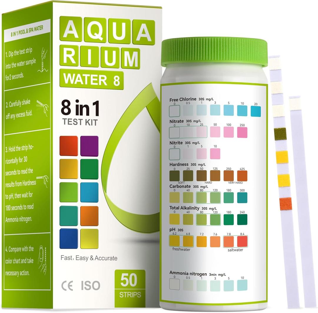 AAwipes Aquarium Ammonia Test Strips 8in1 |100 Strips | Quick & Accurate Water Testing for Freshwater & Saltwater Tanks Test pH, Carbonate, Alkalinity, Hardness, Chlorine, Nitrite, etc. (K02100)