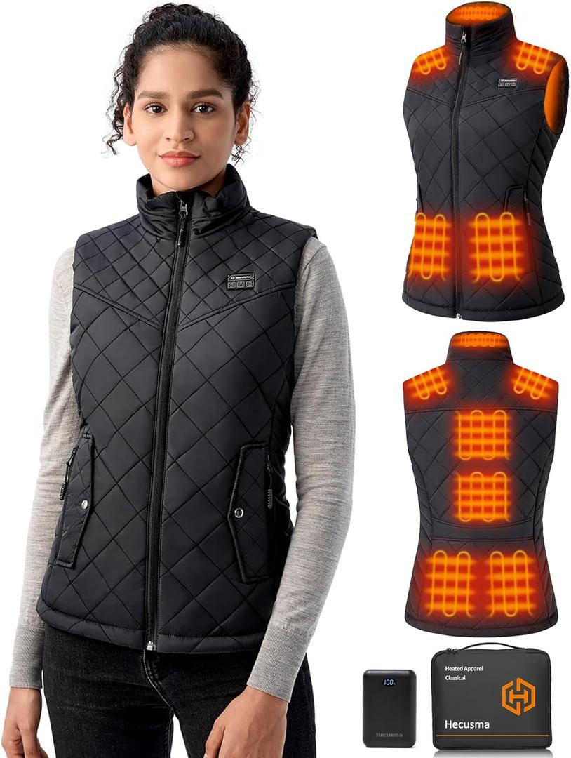 Quilted Heated Vest Women with Battery Pack 16000mAh 7.4V, Warming Heated Vests for Women, Smart Women's Heating Vest (X-Large, Black)
