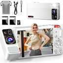 Digital Camera, 4K 64MP Cameras for Photography, 270Flip Screen Vlogging Camera, Autofocus, Flash, 18X Zoom, 2 Batteries, 64GB Card, Point and Shoot Digital Cameras for Kids Teens, White