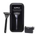 SUPPLY Single Edge Max Razor for Men – Premium Metal Single-Blade Safety Razor with Pivoting Head for Fewer Cuts and Irritation – Includes 8 Blades & Magnetic Reload System – Jet Black