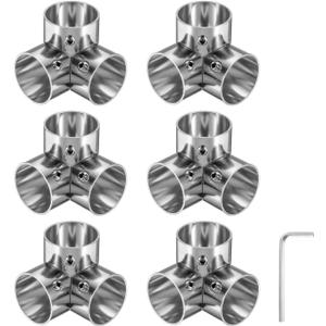 uxcell 6Pcs Stainless Steel Elbow Corner Cross Pipe Connectors, 3 Way End Rails Clamp with Wrench, 1" Fit Pipe Dia, Silver
