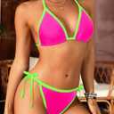 Tempt Me Women Plus Size Triangle Bikini Sets String Two Piece Halter Swimsuits with Tie Side Bottom (L)