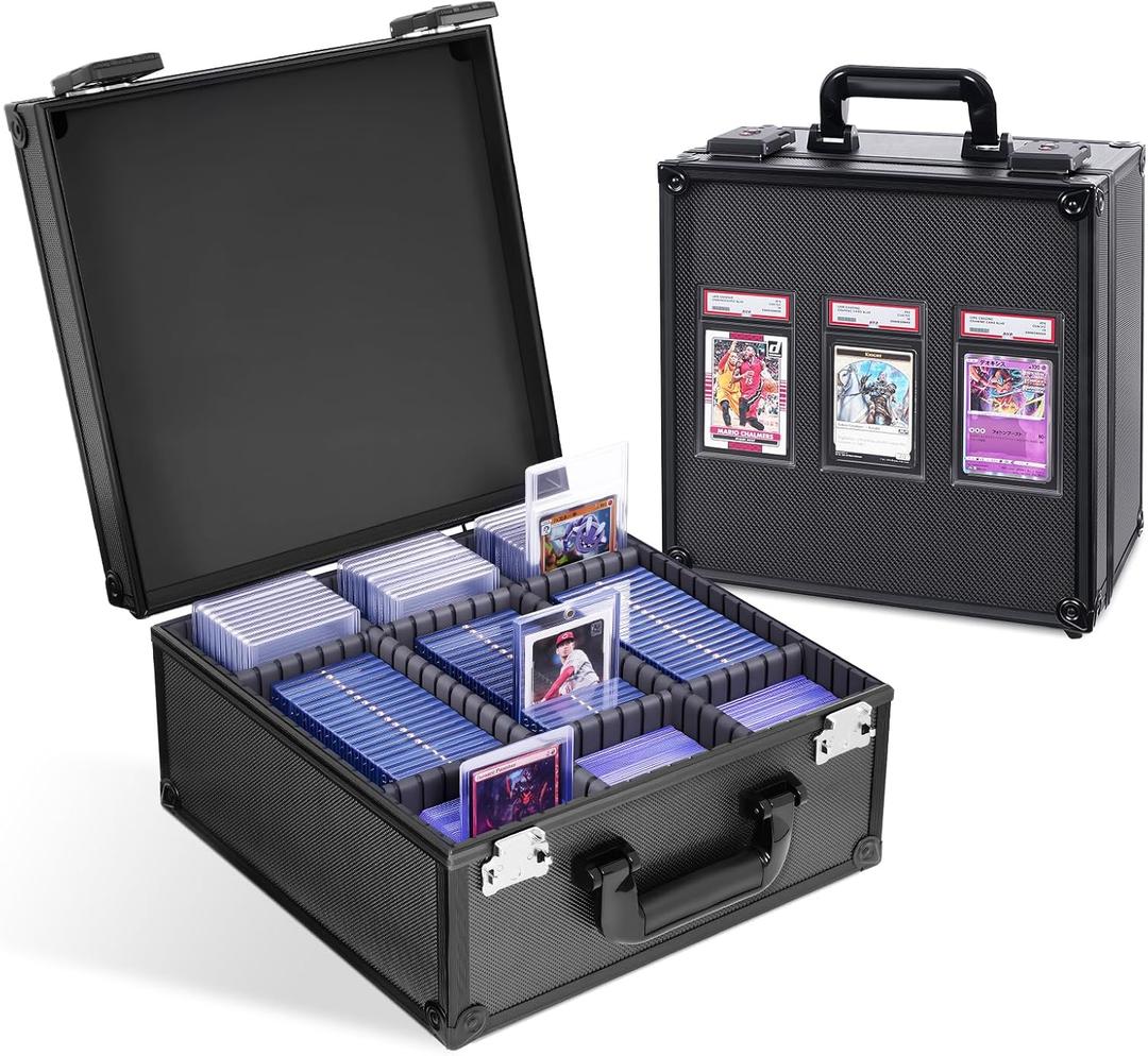 Graded Card Storage Box for PSA with TSA Lock, Aluminum Alloy Trading Card Case with Display Window, Slab Case with 8 Removable Dividers for CGS, BGS, Top Loaders and Sports Cards (Black)