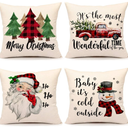 4TH Emotion Christmas Pillow Covers 18x18 Set of 4 Farmhouse Christmas Decor Red Black Buffalo Plaids Winter Holiday Decorations Throw Cushion Case for Home Couch