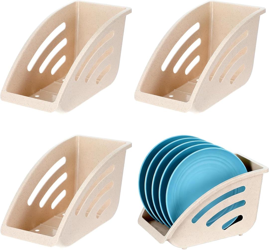 4 Pcs Paper Plate Holder, 10 Inch Plastic Paper Plate Dispenser, Dinner Plate Organizer for Countertop, Reusable Plate Storage Rack for Kitchen Cabinet for Countertop Kitchen Under Cabinet