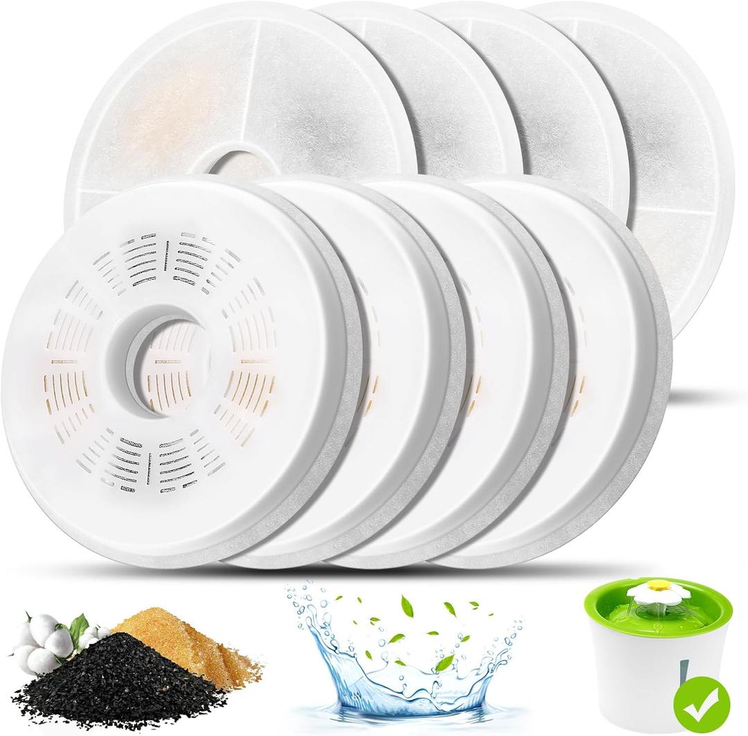 Cat Water Fountain Filters, 8 Pack Triple Action Water Fountain Filters, Replacement Cat Drinking Fountain Filters, Activated Carbon Filter Compatible with 3L Flower Pet Water Dispenser Fountain
