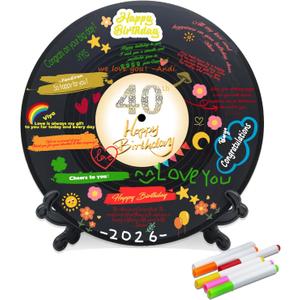Vinyl Record Sweet 40 Birthday Decorations 11.6"X11.6", 40th birthday decorations Party Favor Sign Poster, 40th Birthday Guest Book Alternative, Great Sweet 40 Gifts for Girls or Boys (40 Years Old)