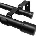 Double Curtain Rod 32 to 86 Inch, HOTOZON 1 Inch Heavy Duty Curtain Rods for Windows, Telescoping Double Drapery Rod with Simple Cap Finials, Black