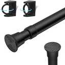 AIZESI 1PCS Spring Tension Curtain Rods 23 to 46 Inch Black Tension Rod Spring Curtain Rod Short Curtain Rod Tension Adjustable Curtain Rods for Kitchen, (With One Set Rod Holder)