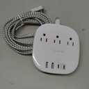 10Ft Flat Plug Power Strip, Ultra Thin Extension Cord - 3 Outlets 4 USB Ports (2 USB C) Desktop Charging Station, Cruise Ship Power Strip with No Surge Protection for Travel, Dorm Room Essentials (White)