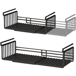 Extendable Under Shelf Storage Basket, Hanging Baskets Under Cabinet Shelf Organizer, for Cabinet Pantry Kitchen Cupboard Desk Counter Bookshelf Space Saver Heavy Duty Slide-in (Black, 2 Pack)