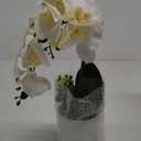 Ohmywor Artificial Orchid Flower Potted, 16.9" White Orchid in Pot Faux Plant with 2 Stems Artificial Phalaenopsis in Plastic Pot for Home Table Centerpiece Wedding Decoration