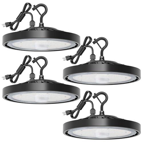 Eilpass 4 Pack LED Shop Lights 150W 24,000LM 5000K Super Bright High Bay Shop Lights with US Cable Plug in for Garage Workshop Warehouse Factory Barn