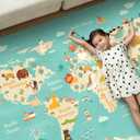 Washable Kids Playroom Rug 5x7 Play Rug for Preschool Toddlers, Baby Girls, Educational with Cute Animals Non-Slip, Stain Resistant, Soft & Safe for Bedroom, Play Room and Classroom - Blue