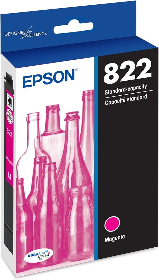 EPSON 822 DURABrite Ultra Ink Standard Capacity Magenta Cartridge (T822320-S) Works with WorkForce Pro WF-3820,3823, 4820, 4830, 4833, 4834 (1 Count (Pack of 1))