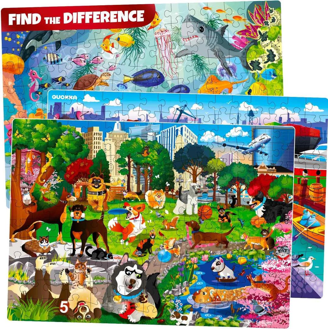 QUOKKA Floor Puzzles for Kids Ages 8-10  3X150 Piece Puzzles for Kids Ages 4-6  Search & Find Ocean Animal Kid Activities Included for 5-8 Year Old  Toddler Learning Toy Game Gift for Boys & Girls