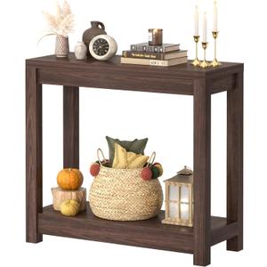 Small Farmhouse Wood Entryway Table Narrow Console Table with Storage Behind Couch Sofa Table with Shelves Entry Way Tables with Open Storage, 32" Black Walnut