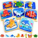 TOY Life Wooden Puzzles for Toddlers 2-4, Sea Animals Puzzles for Toddlers 1-3, Wood Puzzles Educational Montessori Toys Gifts for 1 2 3 Year Old, Baby Kids Learning Toy