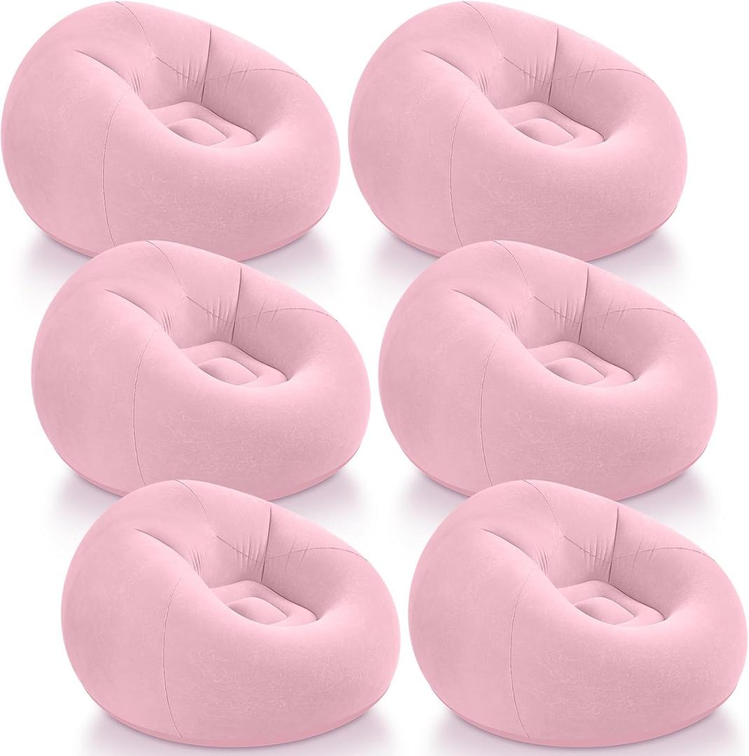 Realspring Inflatable Bean Bag Chairs Outdoor Blow up Camping Chairs Inflatable Lazy Sofa Folding Portable Bean Bag Loungers Couch for Movie Night(Light Pink,6 Pcs)