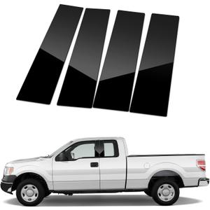 ACLONG Pillar Posts Door Window Trim Glossy Black Stainless Steel Compatible with Ford F-150 Super Cab Crew Lincoln Mark LT 2004-2014, Anti Scratch Stickers Door Pillar Moldings Cover Set -Set of 4