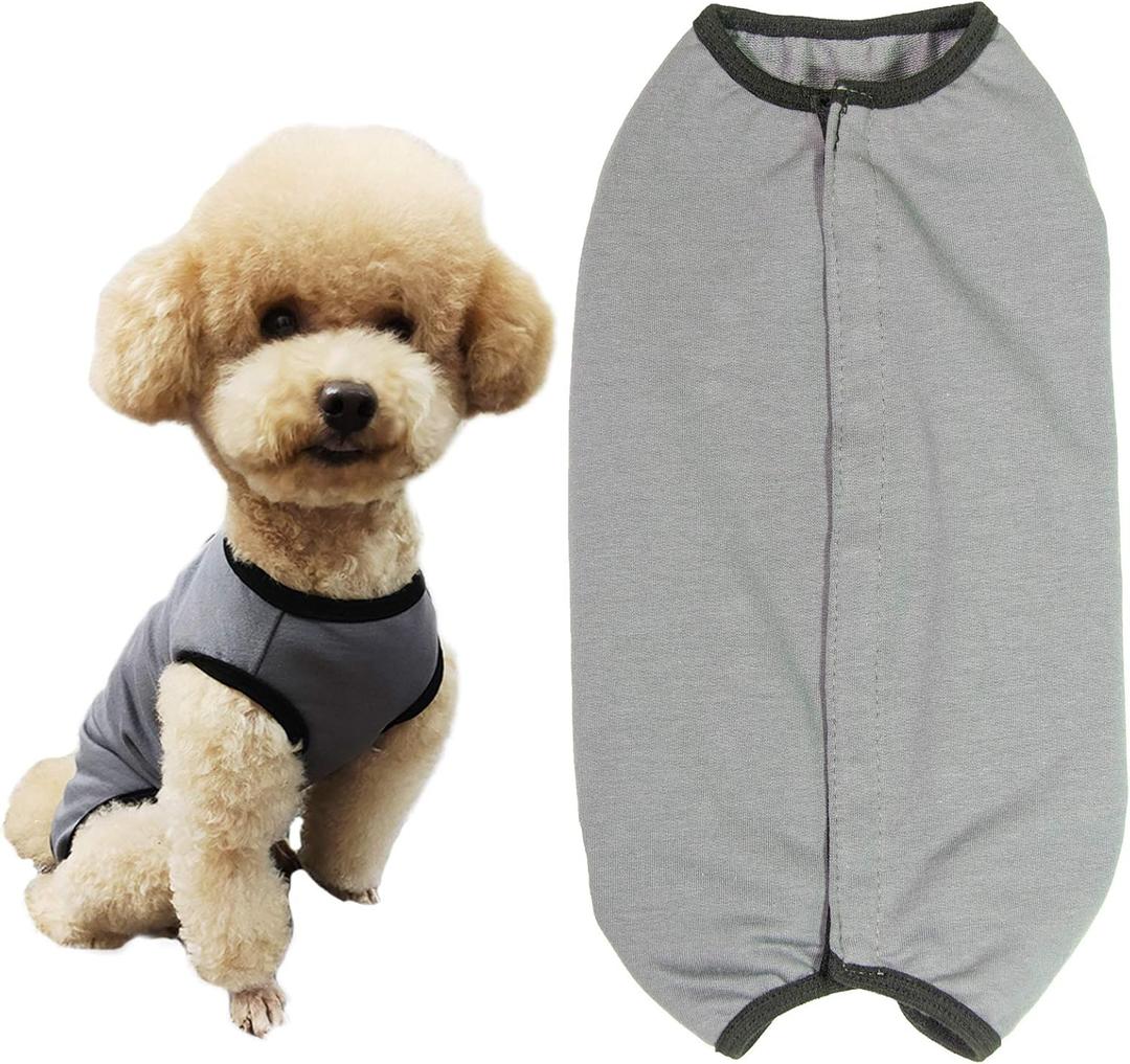 Dogs Recovery Suit Post Surgery Shirt for Puppy, Wound Protective Clothes for Little Animals (Grey-M)