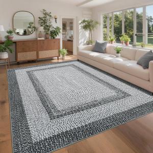Washable Area Rugs 9x12 Rug Living Room Rug Modern Rugs for Bedroom Grey Geometric Soft Large Area Rug Non Slip Throw Rugs Stain Resistant Carpet for Nursery Dining Room 9'x12' Grey