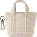 Sadnyy 1 Pcs Mini Tote Bag Keychain for Coin Purse Charm White Cotton Small Change Purse Pouch Charm Portable Backpack Pendant Key Storage, 3 x 2.75 Inches