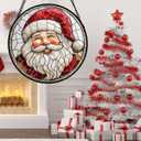 HWRHTR Stained Glass Window Hanging - Red White Santa Claus Suncatcher for Doors Home Christmas Decoration Winter Sun Catcher Thanksgiving New Year Birthday Gifts for Women Men Mom Nana Girl 6.3 in