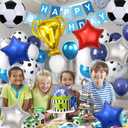 2 x 4D Soccer Party Balloons, Championship Trophy Balloon, First Prize Soccer Party Decorations, World Cup Sport Theme Birthday Party Balloons (Red Blue White), 8.8 inches x 9.7 inches x 0.6 inches