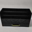 Bamboo Desk Organizer Mail Holder Countertop Wood Desk Drawer Tabletop Storage Organization Box Pen Holder Letter Sorter Makeup Organizer for School Home Office Supplies (All Black) (All Black)