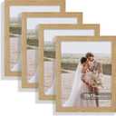 10x13 Picture Frame Set of 4, Made of Real Glass and Natural Oak Frame, 10 by 13 Photo for Wall or Tabletop - Display Picture 8.5x10 with Mat or 10x13 Without Mat