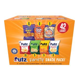 Utz Snack Variety Pack Individual Snacks, Includes Potato Chips, Cheese Curls, Popcorn, and Party Mix, Crunchy Travel Snacks for Lunches, Vending Machines, and Enjoying on the Go (Pack of 42) EX 07/21/2025