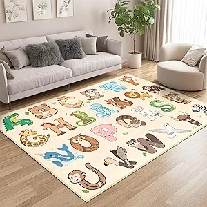 Kids Rugs for Playroom - 2.5x4 Feet ABC Rug for Toddler Children Educational Learning Animal, Alphabet Rug Kids Play Mat Nursery Bedroom Kindergarten Decor, Beige
