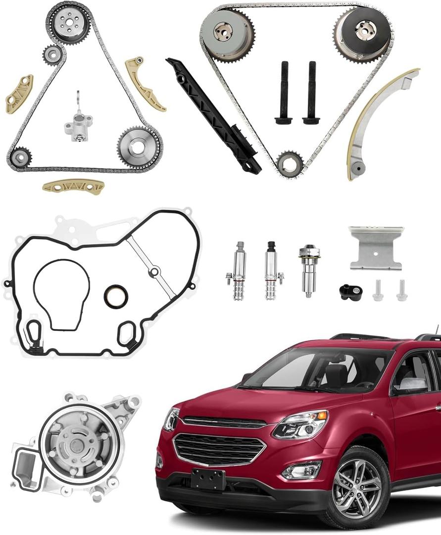 Timing Chain Kit 2.4 L, Compatible with 2009-2017 GMC Terrain/Chevy Equinox Malibu/Buick, w/Water Pump, Chain Guide Sprocket Tensioner, 2.4L Ecotec, 9-4201S, 9-4201SX, 12578515, 12578516, 1258226
