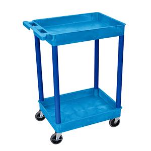 Luxor BUSTC11BU Multipurpose Utility Tub Cart with Two Shelves Each with 2.75" Deep Walls, 300 Lbs. Capacity, Blue, NSF Certified