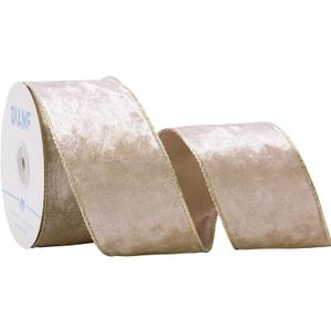 Champagne Velvet Wired Edge Ribbon, 2.5 Inch x 10 Yards Crushed Velvet Christmas Ribbon for Christmas Tree Decoration Gift Wrapping Garland Wreaths Bows Making